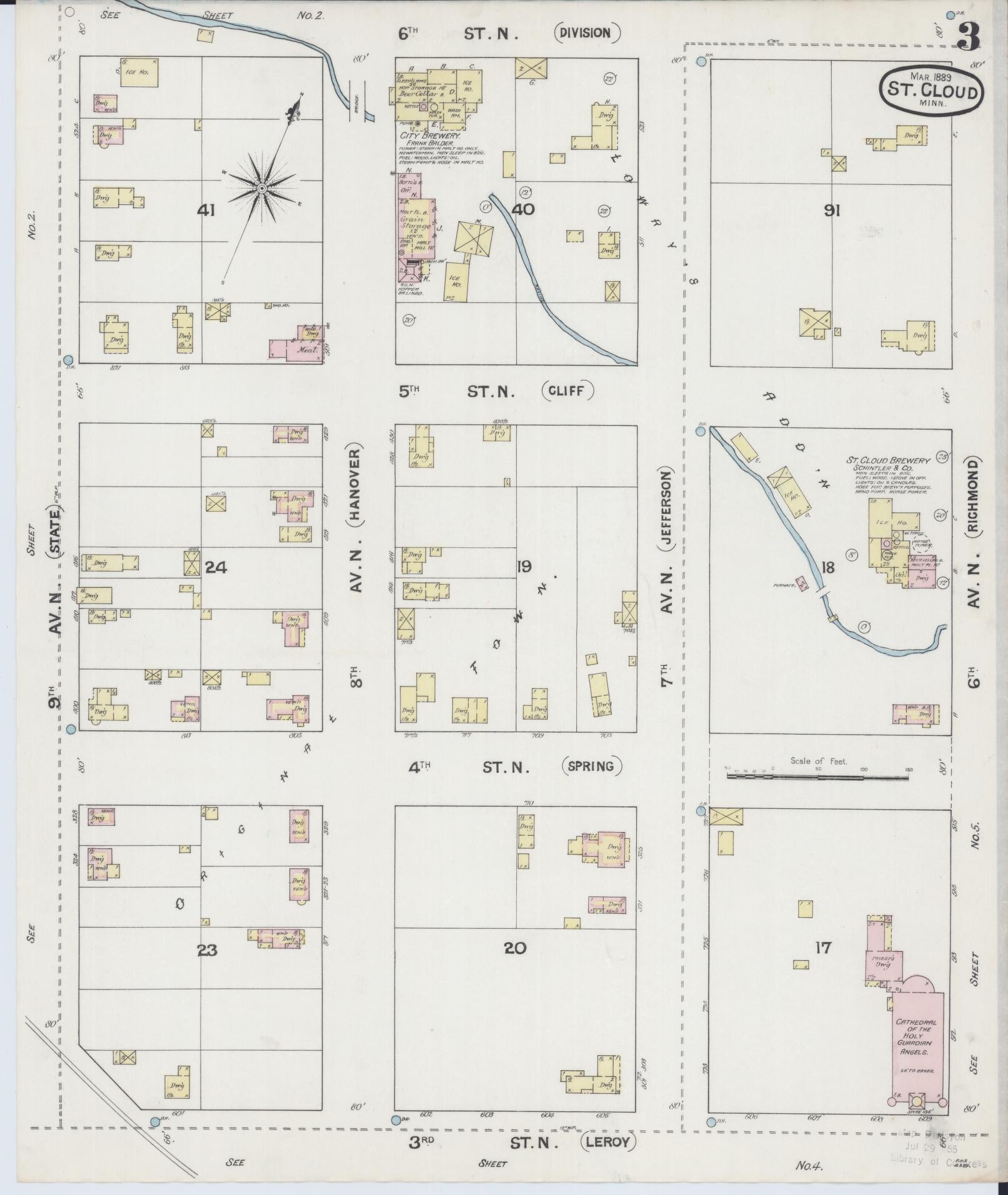 Sanborn Fire Insurance Map from Saint Cloud, Stearns, Benton, and Sherburne Counties, Minnesota (1889), Sheet #0003 - Complete Map Set gallery image, historic Sanborn map, vintage wall art, Minnesota Minnesota