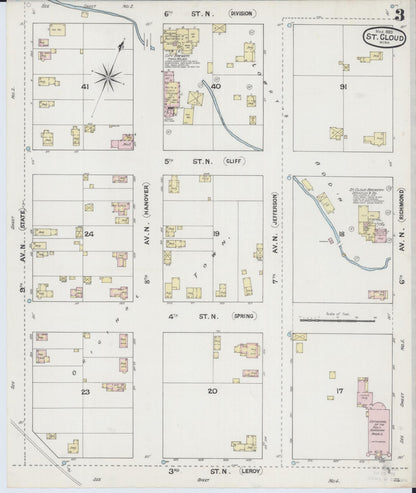 Sanborn Fire Insurance Map from Saint Cloud, Stearns, Benton, and Sherburne Counties, Minnesota (1889), Sheet #0003 - Complete Map Set gallery image, historic Sanborn map, vintage wall art, Minnesota Minnesota