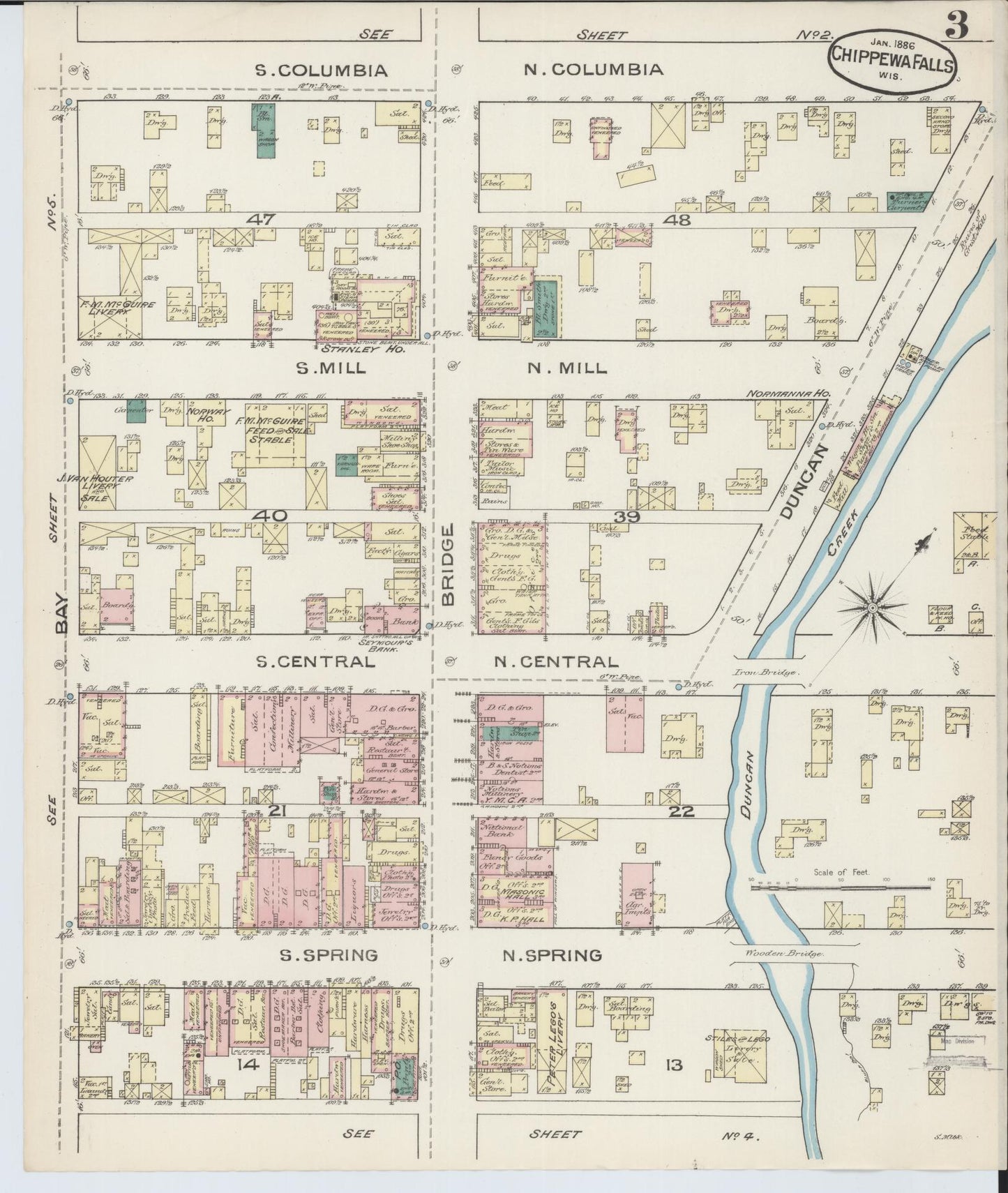 Sanborn Fire Insurance Map from Chippewa Falls, Chippewa County, Wisconsin (1886), Sheet #0003 - Complete Map Set gallery image, historic Sanborn map, vintage wall art, Wisconsin Wisconsin
