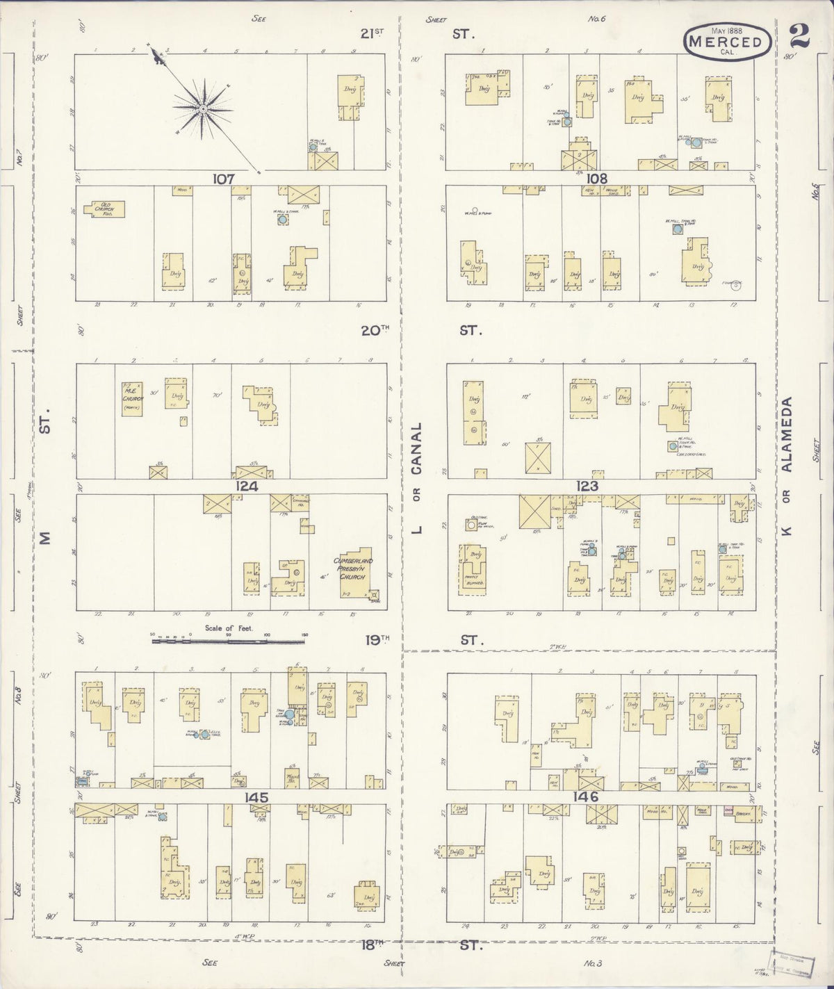 Sanborn Fire Insurance Map from Merced, Merced County, California (1888), Sheet #0002 - Complete Map Set gallery image, historic Sanborn map, vintage wall art, California California