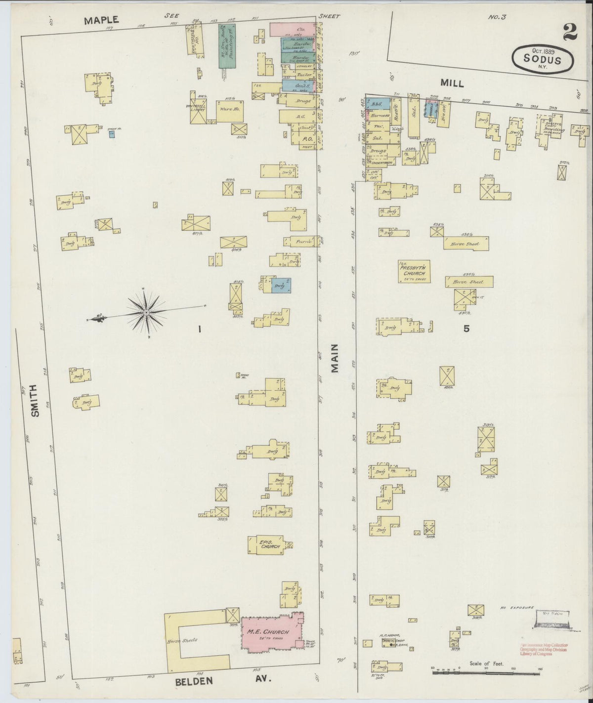 Sanborn Fire Insurance Map from Sodus, Wayne County, New York (1889), Sheet #0002 - Historic Sanborn Fire Insurance Map Print, vintage old map wall art, antique decor, genealogy gift, New York New York map