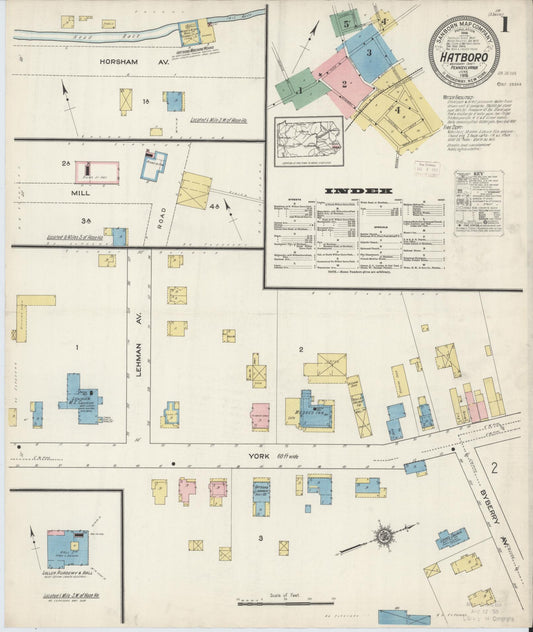 Sanborn Fire Insurance Map from Hatboro, Montgomery County, Pennsylvania (1915), Sheet #0001 - Complete Map Set gallery image, historic Sanborn map, vintage wall art, Pennsylvania Pennsylvania