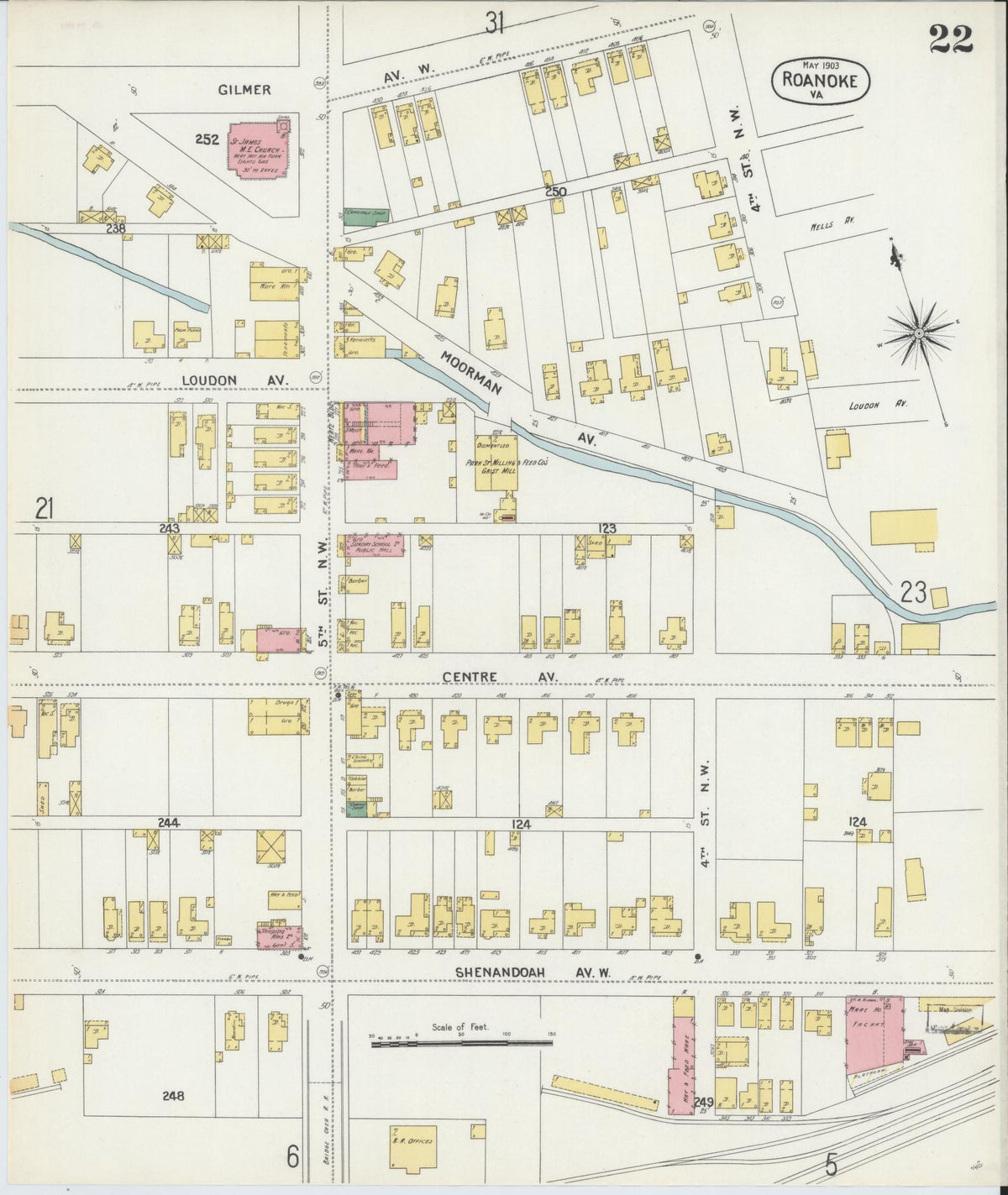 Sanborn Fire Insurance Map from Roanoke, Independent Cities, Virginia (1903), Sheet #0022 - Complete Map Set gallery image, historic Sanborn map, vintage wall art, Virginia Virginia