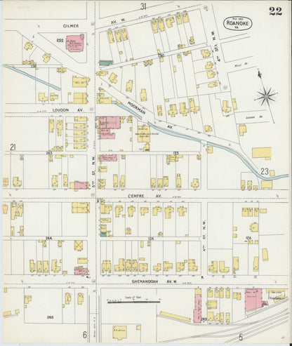 Sanborn Fire Insurance Map from Roanoke, Independent Cities, Virginia (1903), Sheet #0022 - Complete Map Set gallery image, historic Sanborn map, vintage wall art, Virginia Virginia