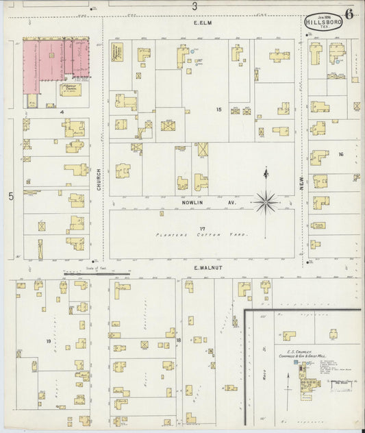 Sanborn Fire Insurance Map from Hillsboro, Hill County, Texas (1896), Sheet #0006 - Historic Sanborn Fire Insurance Map Print, vintage old map wall art, antique decor, genealogy gift, Texas Texas map