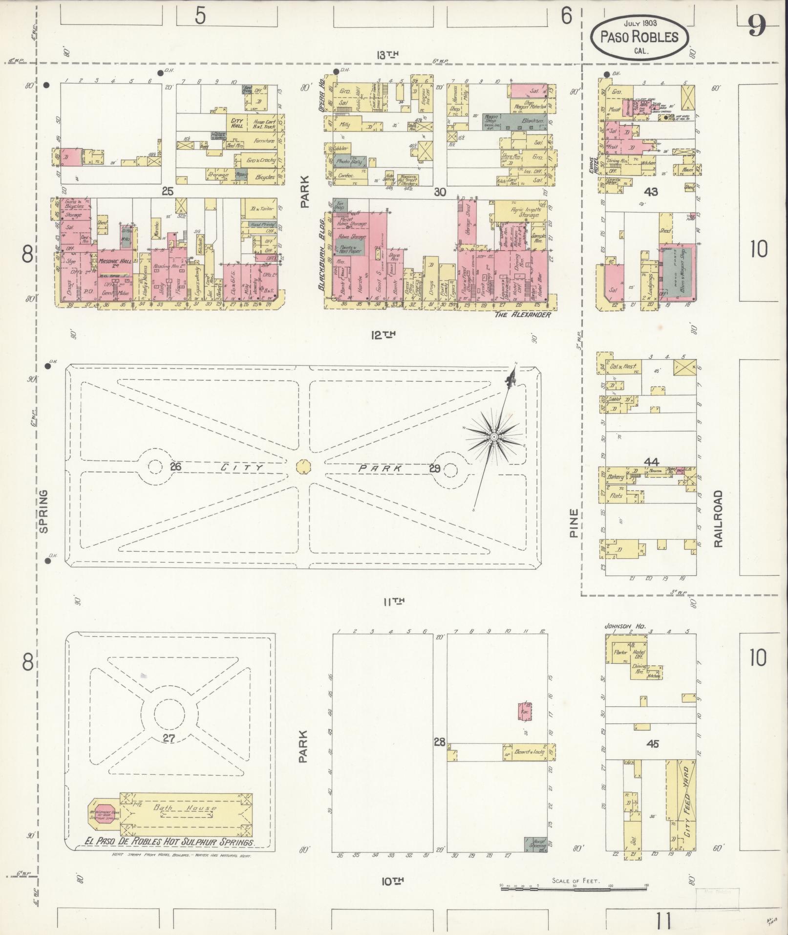 Sanborn Fire Insurance Map from Paso Robles, San Luis Obispo County, California (1903), Sheet #0009 - Complete Map Set gallery image, historic Sanborn map, vintage wall art, California California