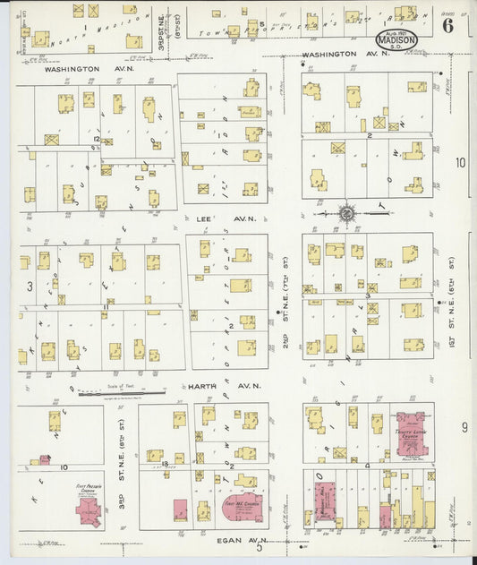 Sanborn Fire Insurance Map from Madison, Lake County, South Dakota (1921), Sheet #0006 - Historic Sanborn Fire Insurance Map Print, vintage old map wall art, antique decor, genealogy gift, South Dakota South Dakota map