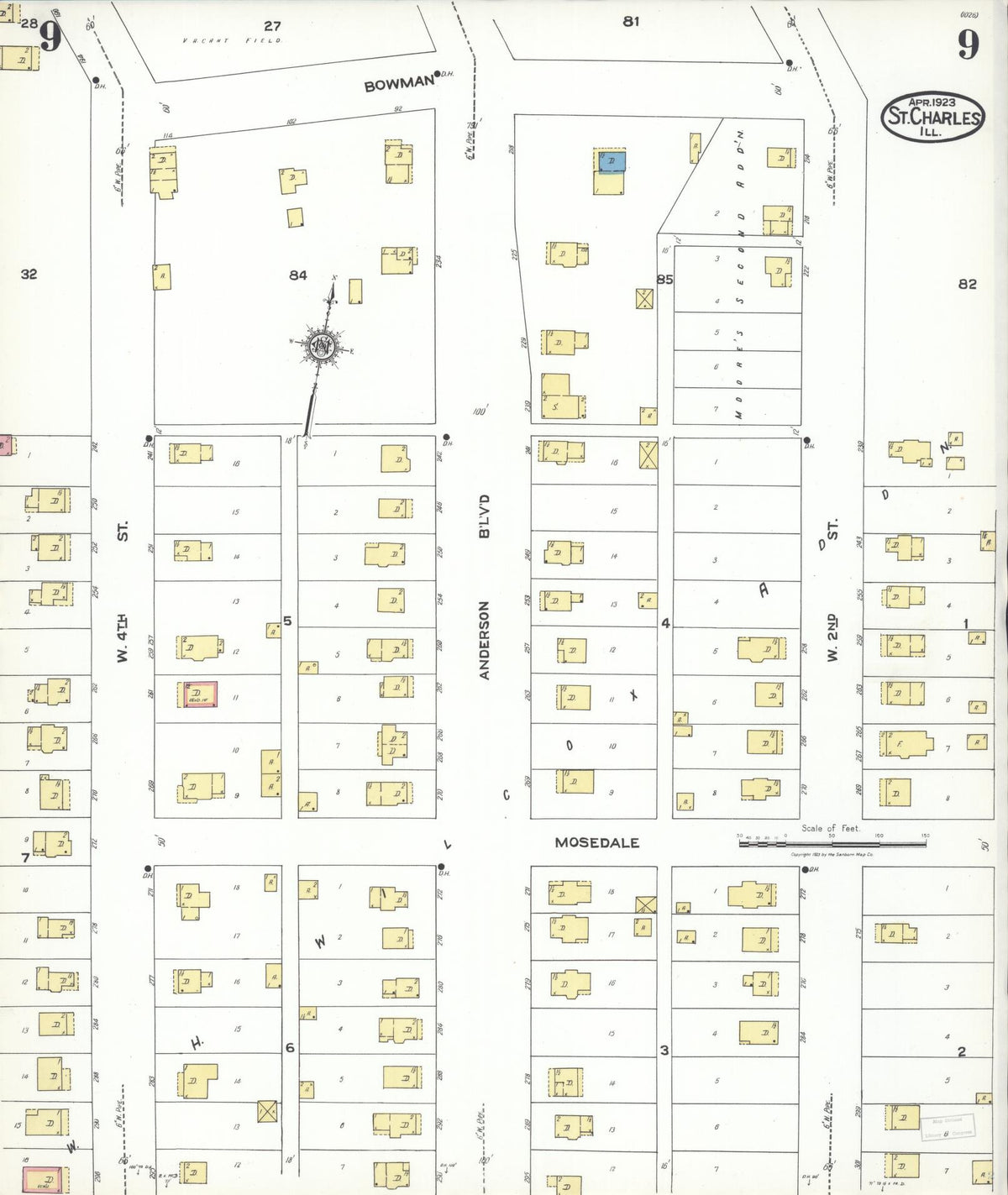 Sanborn Fire Insurance Map from Saint Charles, Kane County, Illinois (1923), Sheet #0009 - Complete Map Set gallery image, historic Sanborn map, vintage wall art, Illinois Illinois