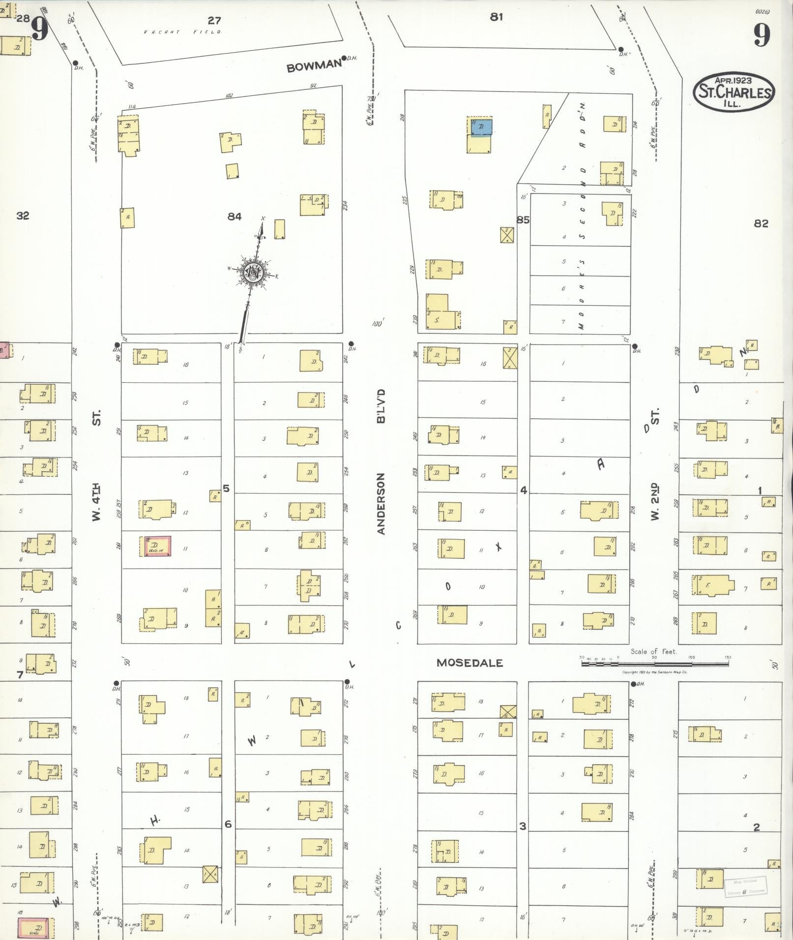 Sanborn Fire Insurance Map from Saint Charles, Kane County, Illinois (1923), Sheet #0009 - Complete Map Set gallery image, historic Sanborn map, vintage wall art, Illinois Illinois