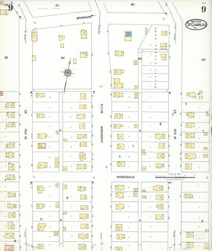 Sanborn Fire Insurance Map from Saint Charles, Kane County, Illinois (1923), Sheet #0009 - Complete Map Set gallery image, historic Sanborn map, vintage wall art, Illinois Illinois