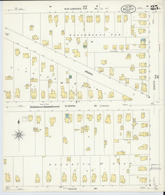 Sanborn Fire Insurance Map from Beloit, Rock County, Wisconsin (1908), Sheet #0025 - Historic Sanborn Fire Insurance Map Print, vintage old map wall art, antique decor, genealogy gift, Wisconsin Wisconsin map