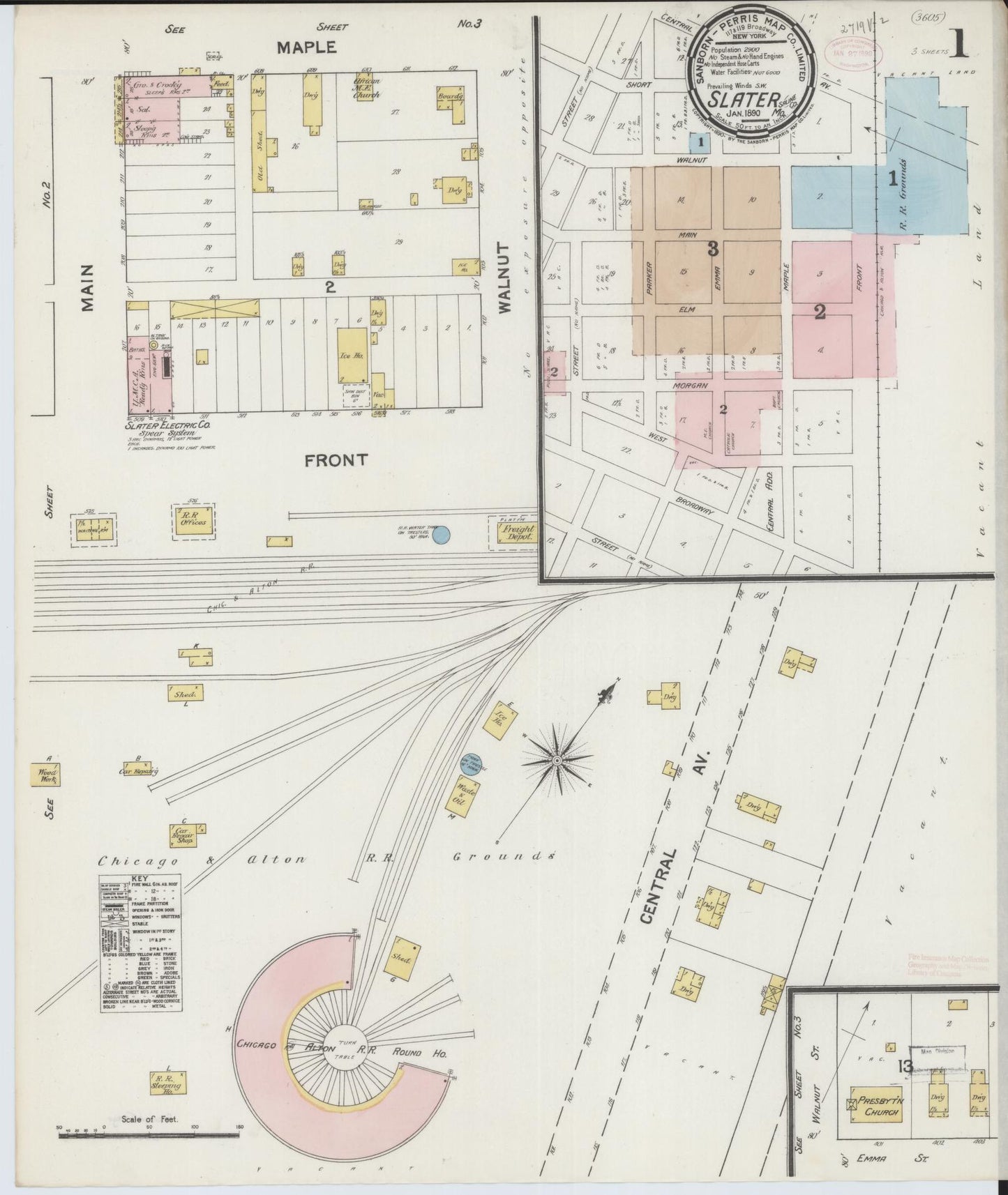 Sanborn Fire Insurance Map from Slater, Saline County, Missouri (1890), Sheet #0001 - Complete Map Set gallery image, historic Sanborn map, vintage wall art, Missouri Missouri