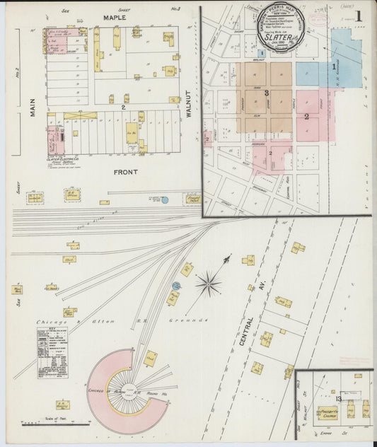 Sanborn Fire Insurance Map from Slater, Saline County, Missouri (1890), Sheet #0001 - Complete Map Set gallery image, historic Sanborn map, vintage wall art, Missouri Missouri