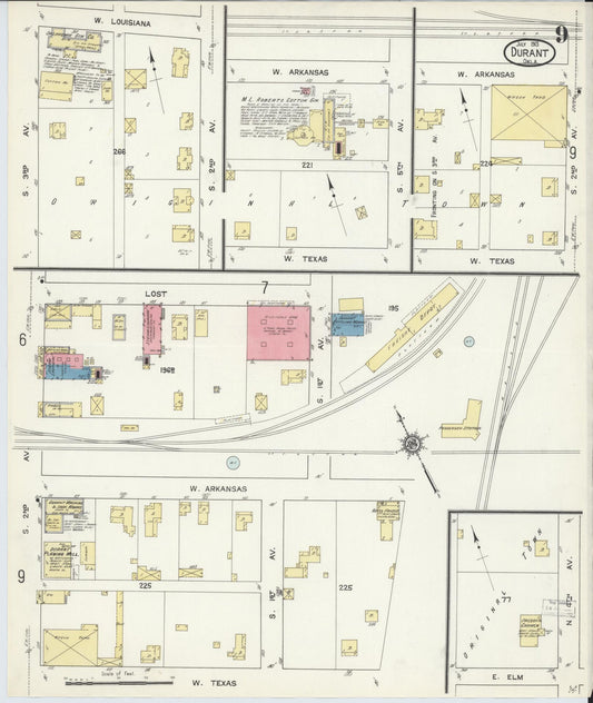 Sanborn Fire Insurance Map from Durant, Bryan County, Oklahoma (1913), Sheet #0009 - Historic Sanborn Fire Insurance Map Print, vintage old map wall art, antique decor, genealogy gift, Oklahoma Oklahoma map