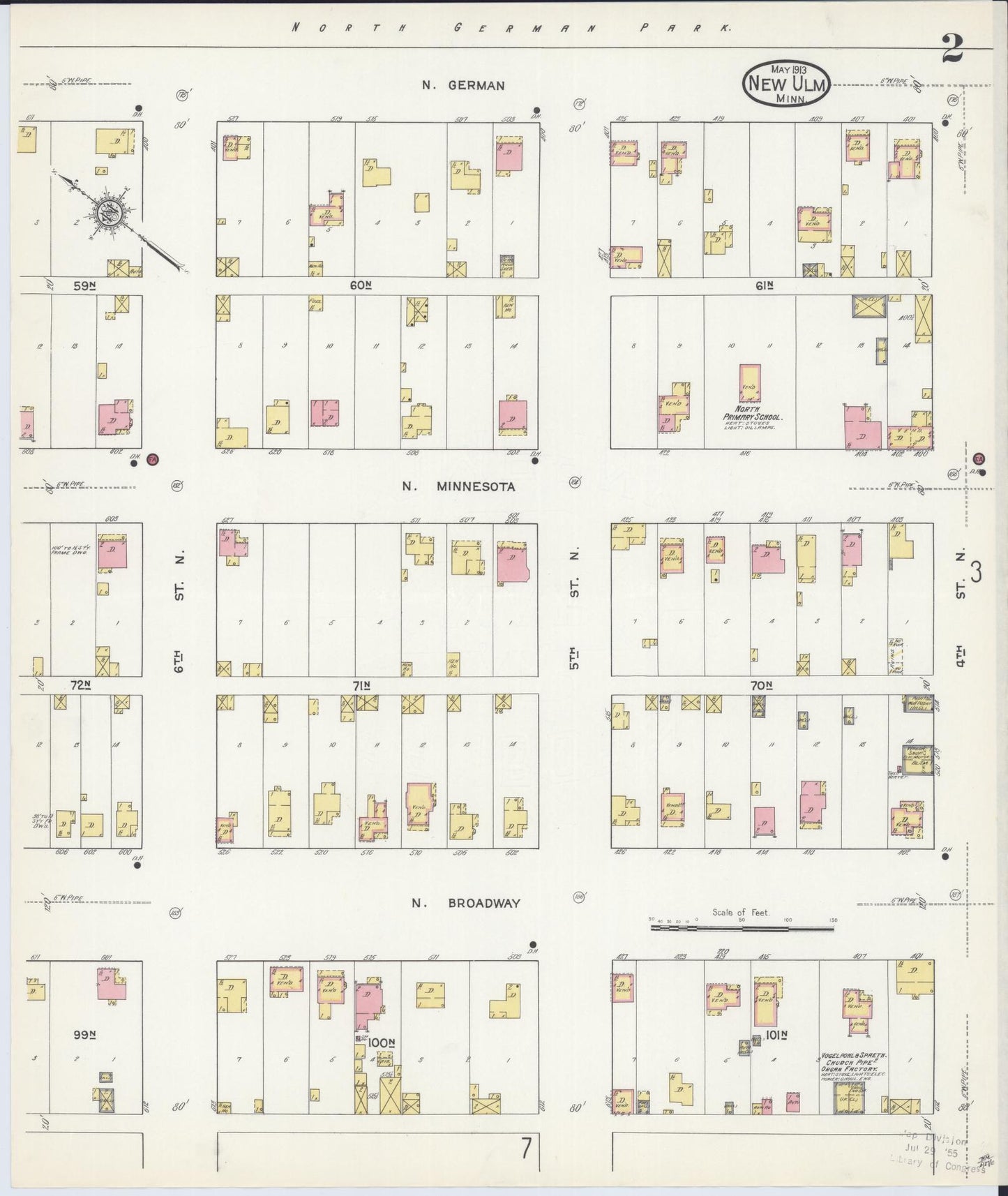 Sanborn Fire Insurance Map from New Ulm, Brown County, Minnesota (1913), Sheet #0002 - Complete Map Set gallery image, historic Sanborn map, vintage wall art, Minnesota Minnesota
