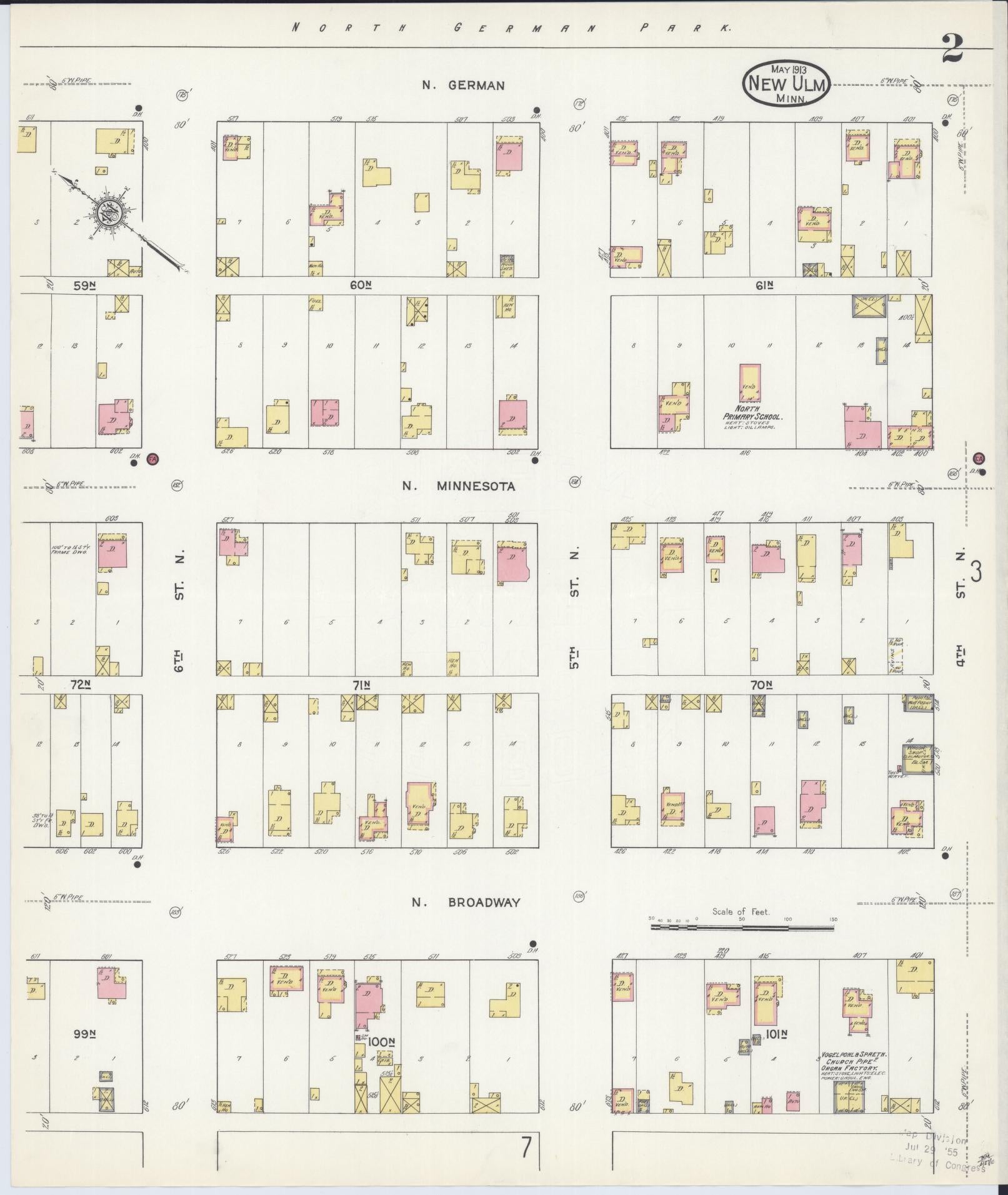 Sanborn Fire Insurance Map from New Ulm, Brown County, Minnesota (1913), Sheet #0002 - Complete Map Set gallery image, historic Sanborn map, vintage wall art, Minnesota Minnesota