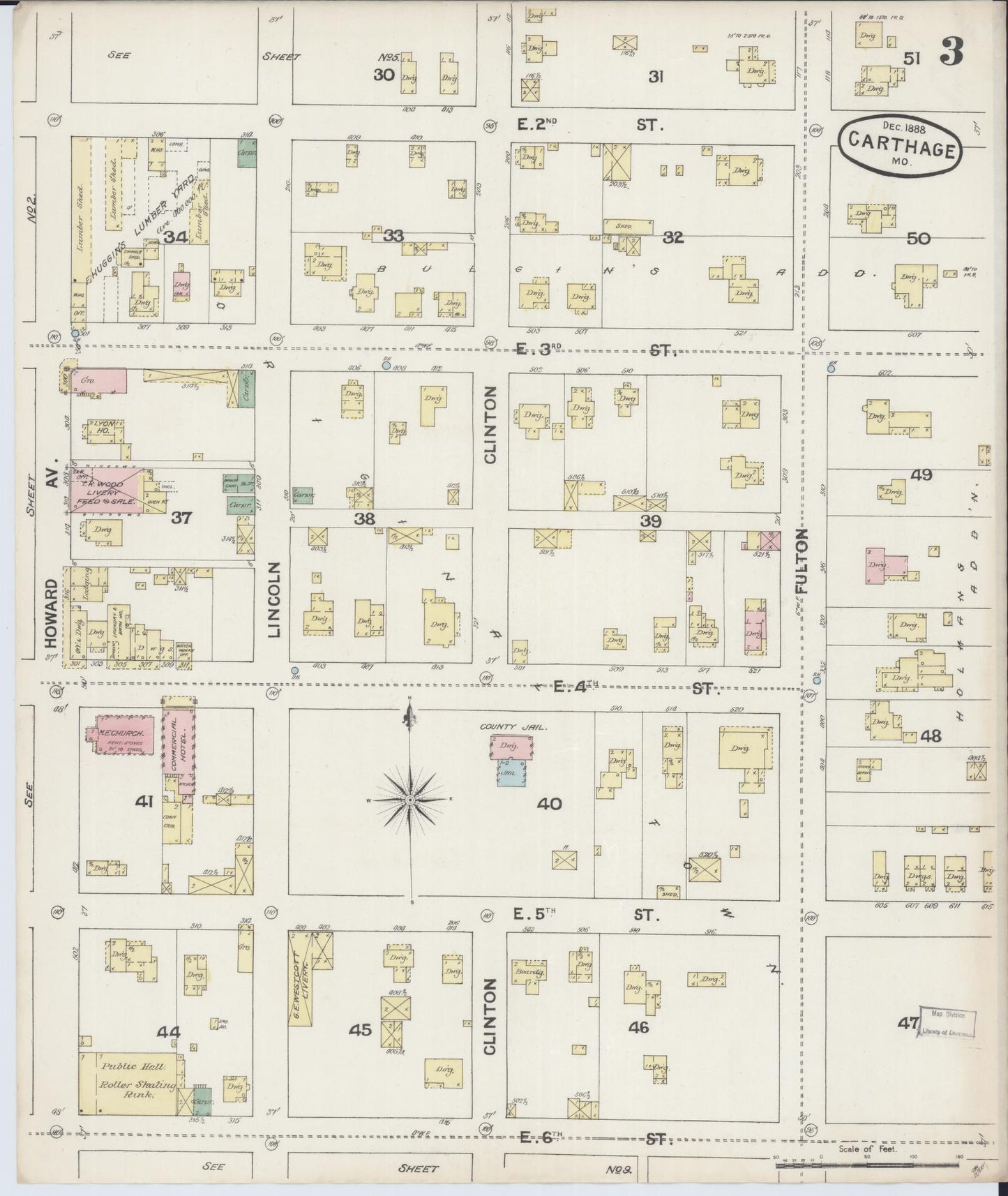Sanborn Fire Insurance Map from Carthage, Jasper County, Missouri (1888), Sheet #0003 - Historic Sanborn Fire Insurance Map Print, vintage old map wall art, antique decor, genealogy gift, Missouri Missouri map