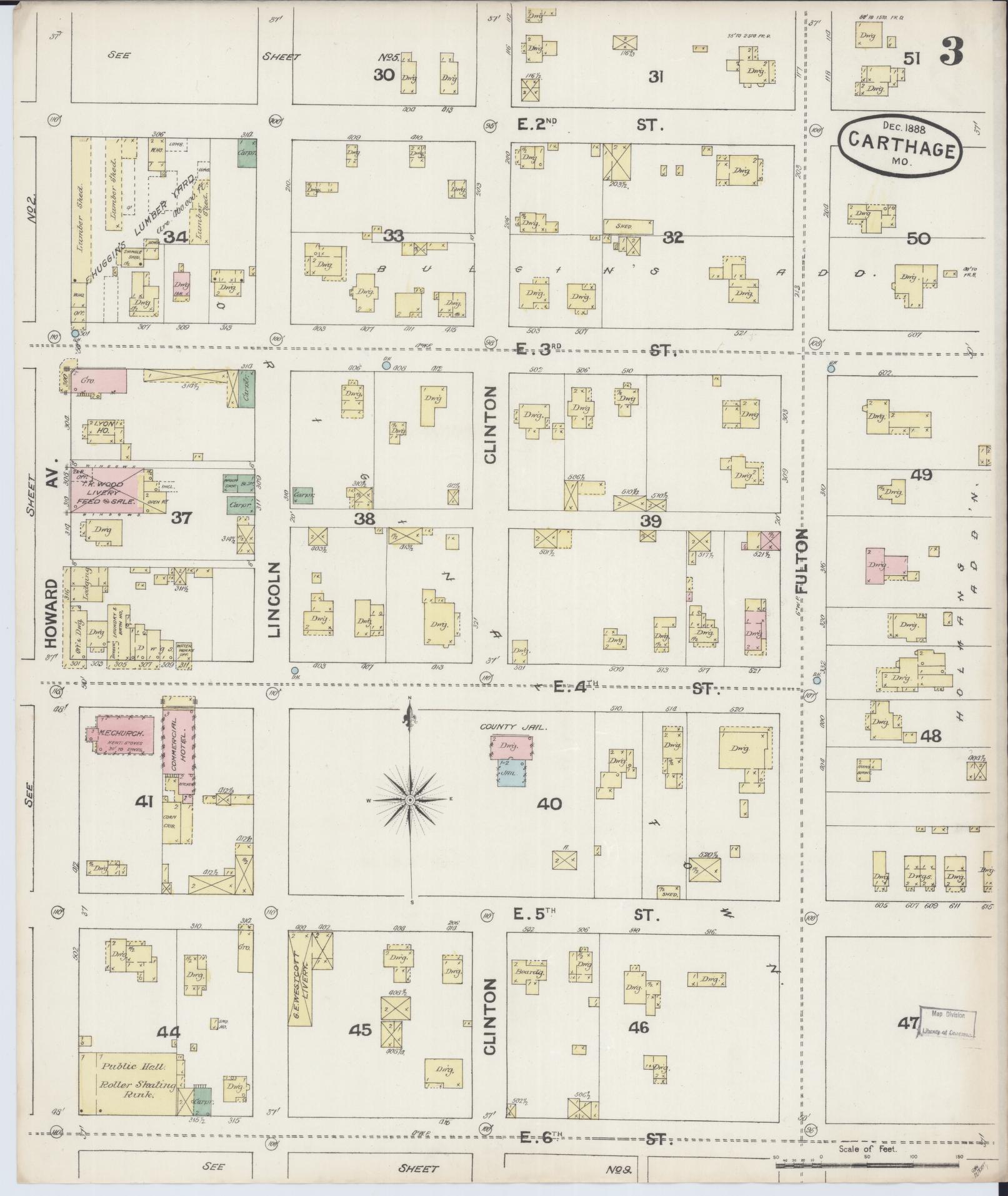 Sanborn Fire Insurance Map from Carthage, Jasper County, Missouri (1888), Sheet #0003 - Historic Sanborn Fire Insurance Map Print, vintage old map wall art, antique decor, genealogy gift, Missouri Missouri map
