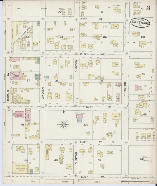 Sanborn Fire Insurance Map from Carthage, Jasper County, Missouri (1888), Sheet #0003 - Historic Sanborn Fire Insurance Map Print, vintage old map wall art, antique decor, genealogy gift, Missouri Missouri map