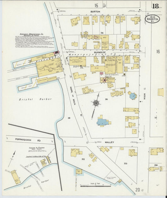 Sanborn Fire Insurance Map from Bristol, Bristol County, Rhode Island (1911), Sheet #0018 - Historic Sanborn Fire Insurance Map Print, vintage old map wall art, antique decor, genealogy gift, Rhode Island Rhode Island map