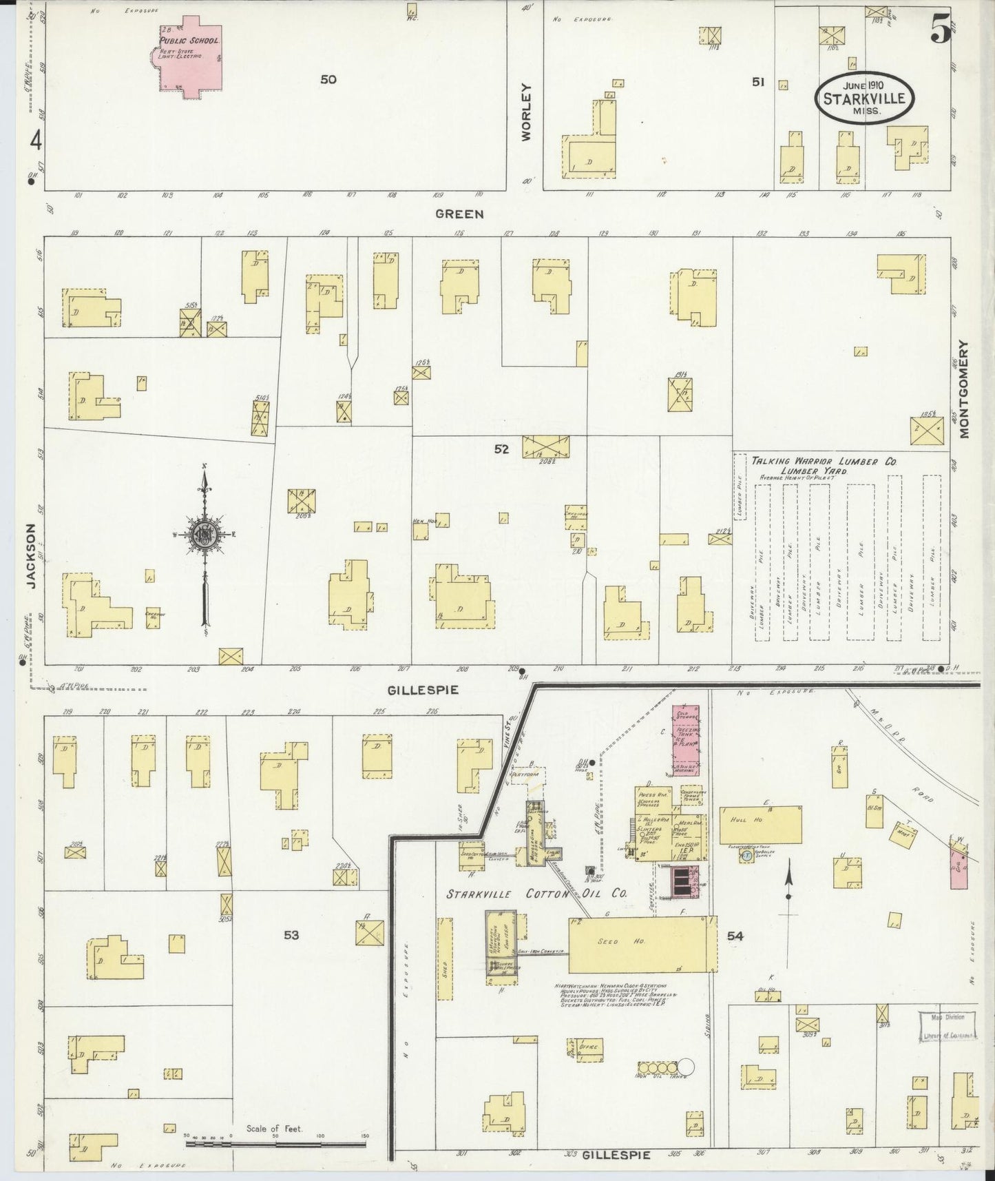 Sanborn Fire Insurance Map from Starkville, Oktibbeha County, Mississippi (1910), Sheet #0005 - Historic Sanborn Fire Insurance Map Print, vintage old map wall art, antique decor, genealogy gift, Mississippi Mississippi map