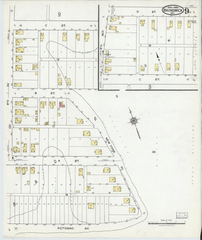 Sanborn Fire Insurance Map from Brunswick, Frederick County, Maryland (1920), Sheet #0009 - Complete Map Set gallery image, historic Sanborn map, vintage wall art, Maryland Maryland