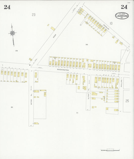Sanborn Fire Insurance Map from Cambridge, Dorchester County, Maryland (1930), Sheet #0024 - Historic Sanborn Fire Insurance Map Print, vintage old map wall art, antique decor, genealogy gift, Maryland Maryland map