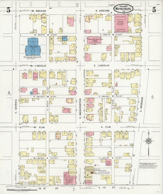 Sanborn Fire Insurance Map from Waynesburg, Greene County, Pennsylvania (1925), Sheet #0005 - Historic Sanborn Fire Insurance Map Print, vintage old map wall art, antique decor, genealogy gift, Pennsylvania Pennsylvania map