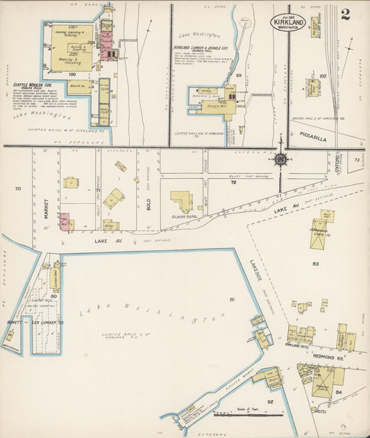 Sanborn Fire Insurance Map from Kirkland, King County, Washington (1912), Sheet #0002 - Historic Sanborn Fire Insurance Map Print, vintage old map wall art, antique decor, genealogy gift, Washington Washington map