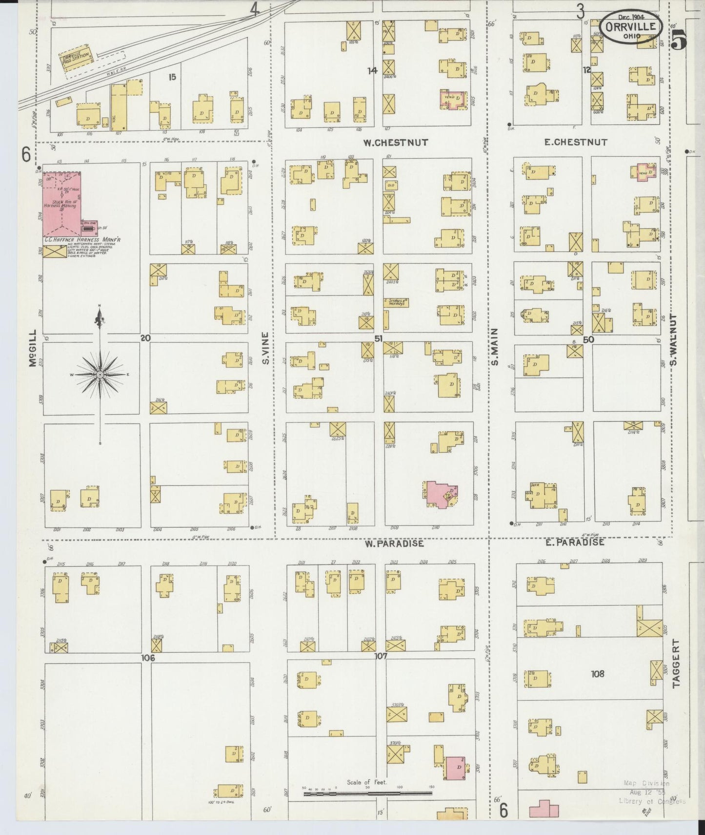 Sanborn Fire Insurance Map from Orrville, Wayne County, Ohio (1904), Sheet #0005 - Complete Map Set gallery image, historic Sanborn map, vintage wall art, Ohio Ohio