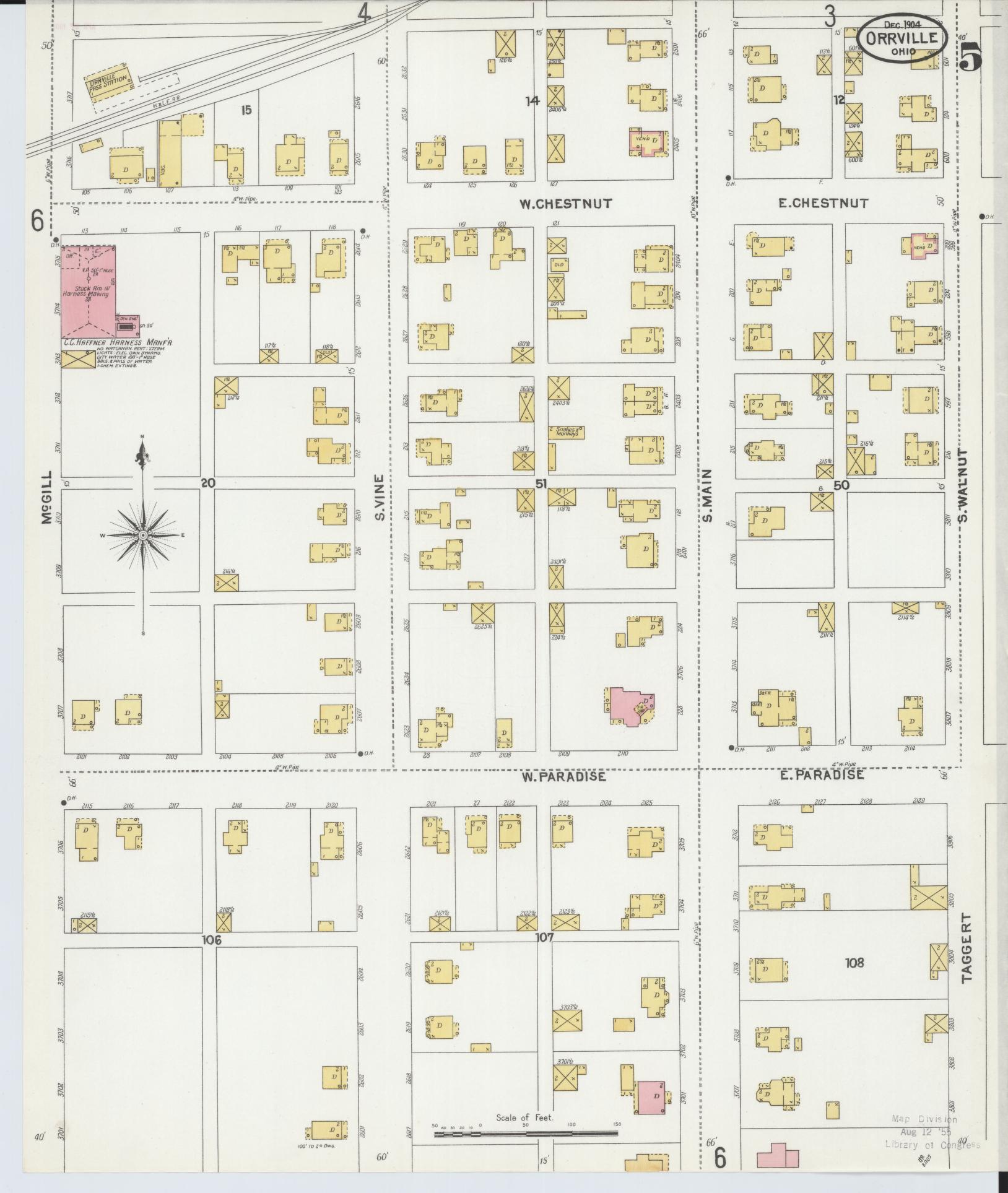 Sanborn Fire Insurance Map from Orrville, Wayne County, Ohio (1904), Sheet #0005 - Complete Map Set gallery image, historic Sanborn map, vintage wall art, Ohio Ohio