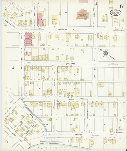 Sanborn Fire Insurance Map from Elkins, Randolph County, West Virginia (1910), Sheet #0006 - Complete Map Set gallery image, historic Sanborn map, vintage wall art, West Virginia West Virginia