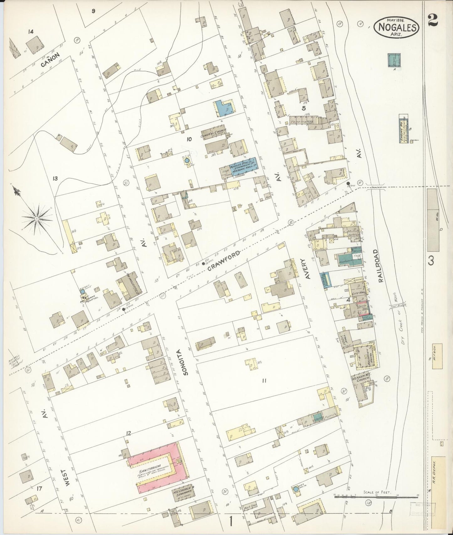 Sanborn Fire Insurance Map from Nogales, Santa Cruz County, Arizona (1898), Sheet #0002 - Historic Sanborn Fire Insurance Map Print, vintage old map wall art, antique decor, genealogy gift, Arizona Arizona map
