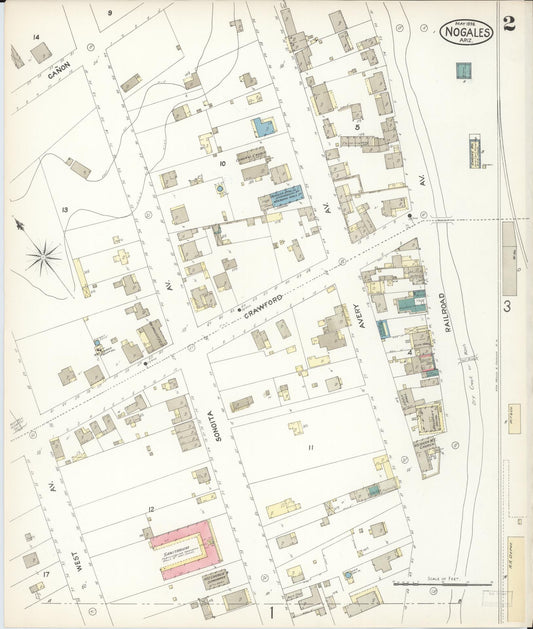 Sanborn Fire Insurance Map from Nogales, Santa Cruz County, Arizona (1898), Sheet #0002 - Historic Sanborn Fire Insurance Map Print, vintage old map wall art, antique decor, genealogy gift, Arizona Arizona map