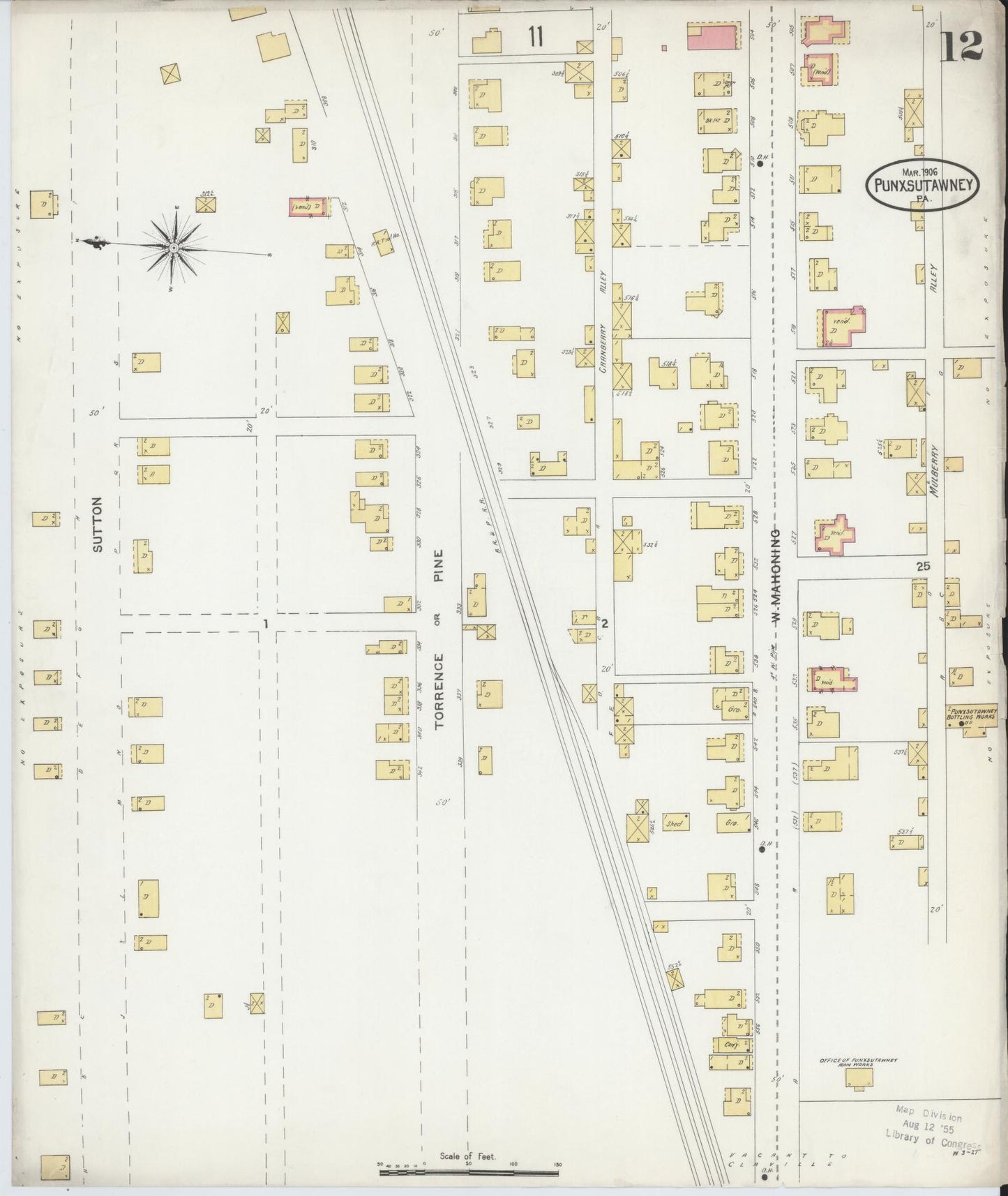 Sanborn Fire Insurance Map from Punxsutawney, Jefferson County, Pennsylvania (1906), Sheet #0012 - Complete Map Set gallery image, historic Sanborn map, vintage wall art, Pennsylvania Pennsylvania