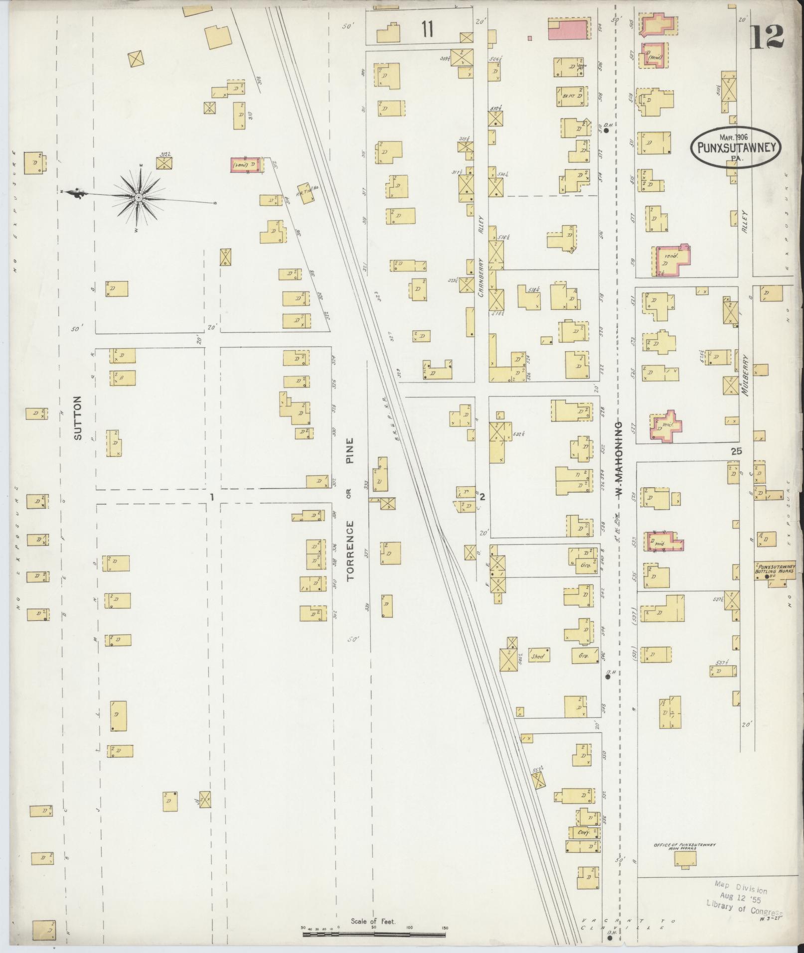 Sanborn Fire Insurance Map from Punxsutawney, Jefferson County, Pennsylvania (1906), Sheet #0012 - Complete Map Set gallery image, historic Sanborn map, vintage wall art, Pennsylvania Pennsylvania