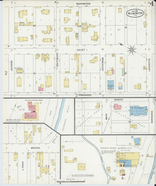 Sanborn Fire Insurance Map from Wilmington, Will County, Illinois (1898), Sheet #0004 - Historic Sanborn Fire Insurance Map Print, vintage old map wall art, antique decor, genealogy gift, Illinois Illinois map
