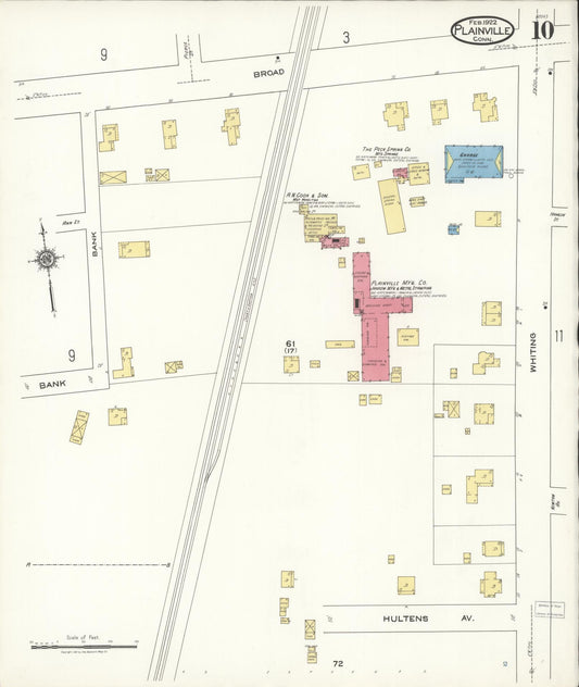Sanborn Fire Insurance Map from Plainville, Hartford County, Connecticut (1922), Sheet #0010 - Historic Sanborn Fire Insurance Map Print, vintage old map wall art, antique decor, genealogy gift, Connecticut Connecticut map