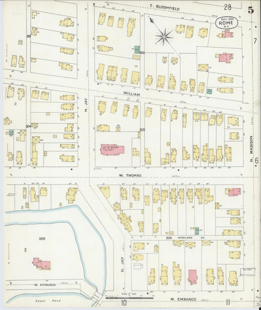 Sanborn Fire Insurance Map from Rome, Oneida County, New York (1904), Sheet #0005 - Historic Sanborn Fire Insurance Map Print, vintage old map wall art, antique decor, genealogy gift, New York New York map