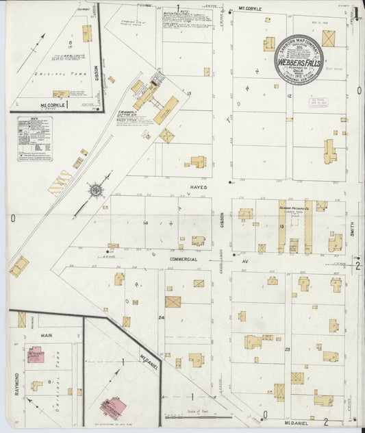 Sanborn Fire Insurance Map from Webbers Falls, Muskogee County, Oklahoma (1912), Sheet #0001 - Historic Sanborn Fire Insurance Map Print, vintage old map wall art, antique decor, genealogy gift, Oklahoma Oklahoma map