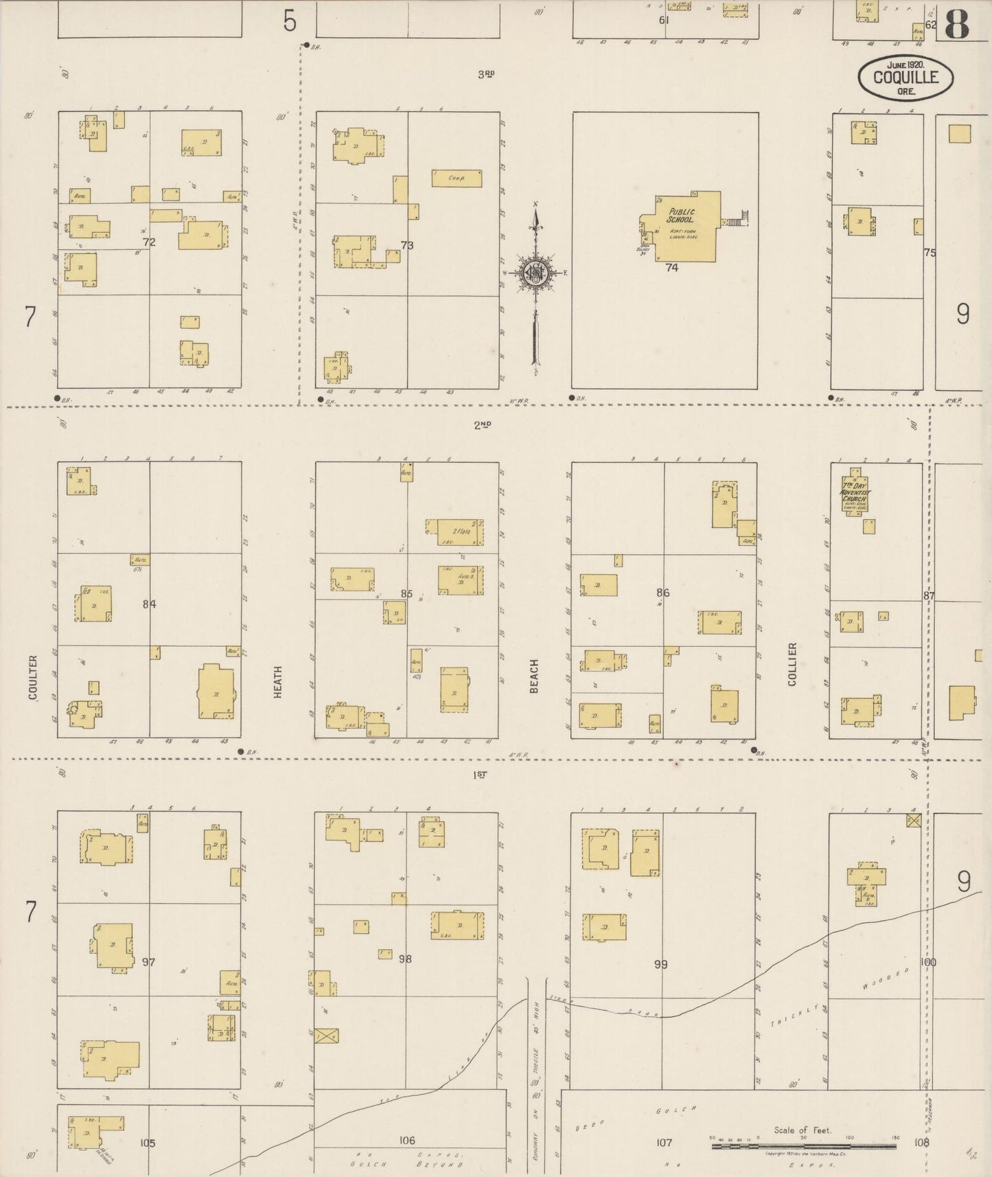 Sanborn Fire Insurance Map from Coquille, Coos County, Oregon (1920), Sheet #0008 - Complete Map Set gallery image, historic Sanborn map, vintage wall art, Oregon Oregon