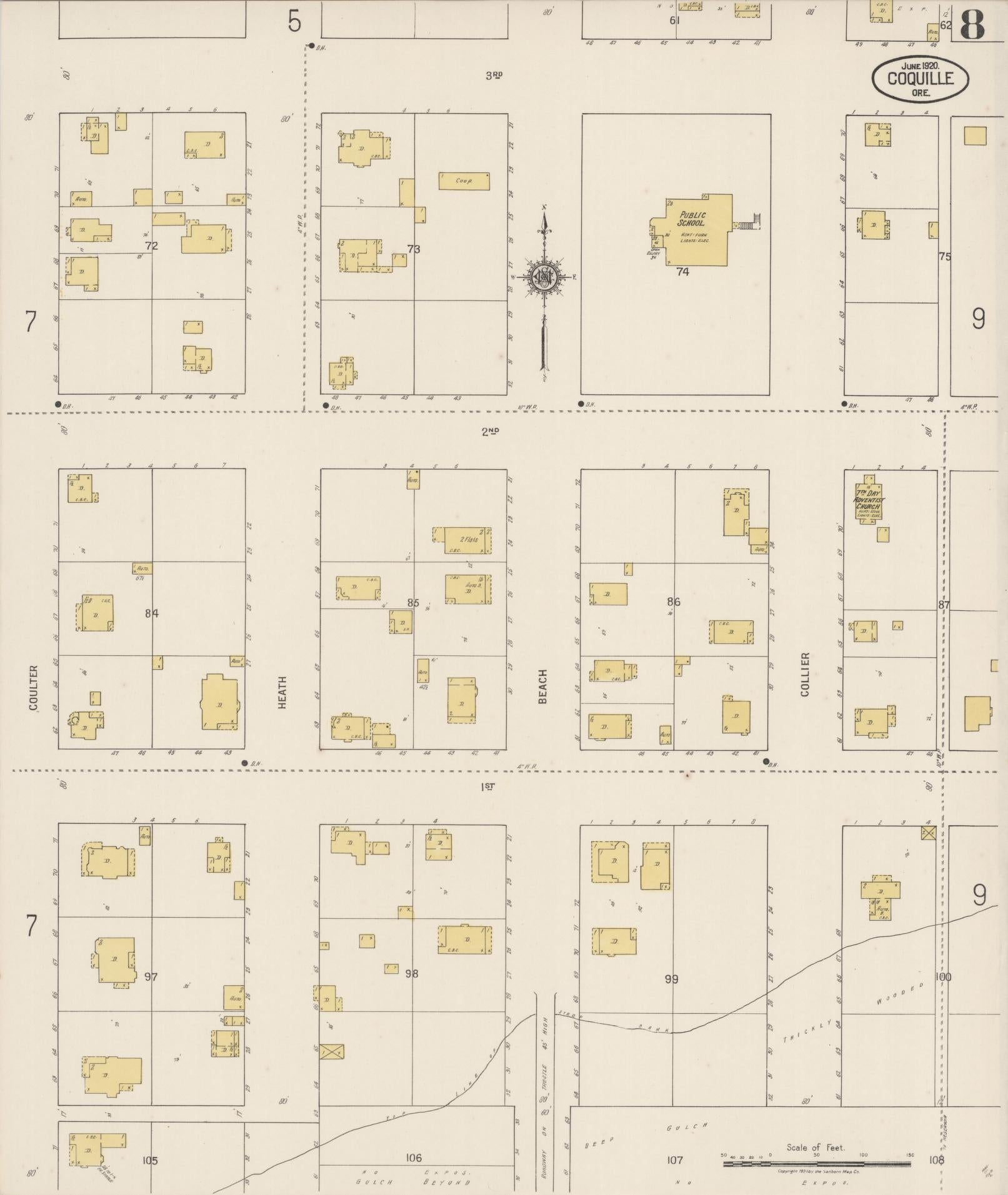 Sanborn Fire Insurance Map from Coquille, Coos County, Oregon (1920), Sheet #0008 - Complete Map Set gallery image, historic Sanborn map, vintage wall art, Oregon Oregon