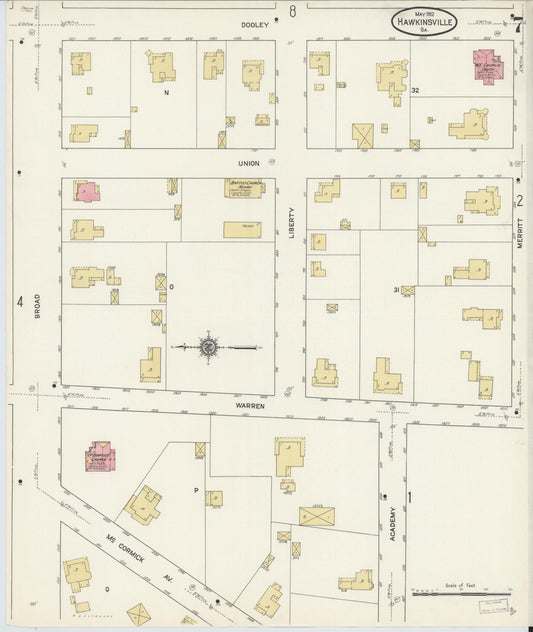 Sanborn Fire Insurance Map from Hawkinsville, Pulaski County, Georgia (1912), Sheet #0007 - Historic Sanborn Fire Insurance Map Print, vintage old map wall art, antique decor, genealogy gift, Georgia Georgia map