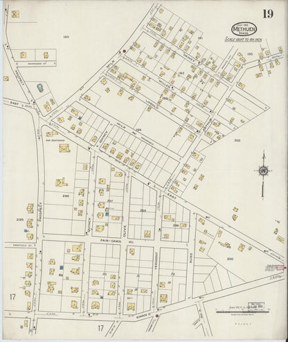 Sanborn Fire Insurance Map from Methuen, Essex County, Massachusetts (1919), Sheet #0019 - Historic Sanborn Fire Insurance Map Print, vintage old map wall art, antique decor, genealogy gift, Massachusetts Massachusetts map