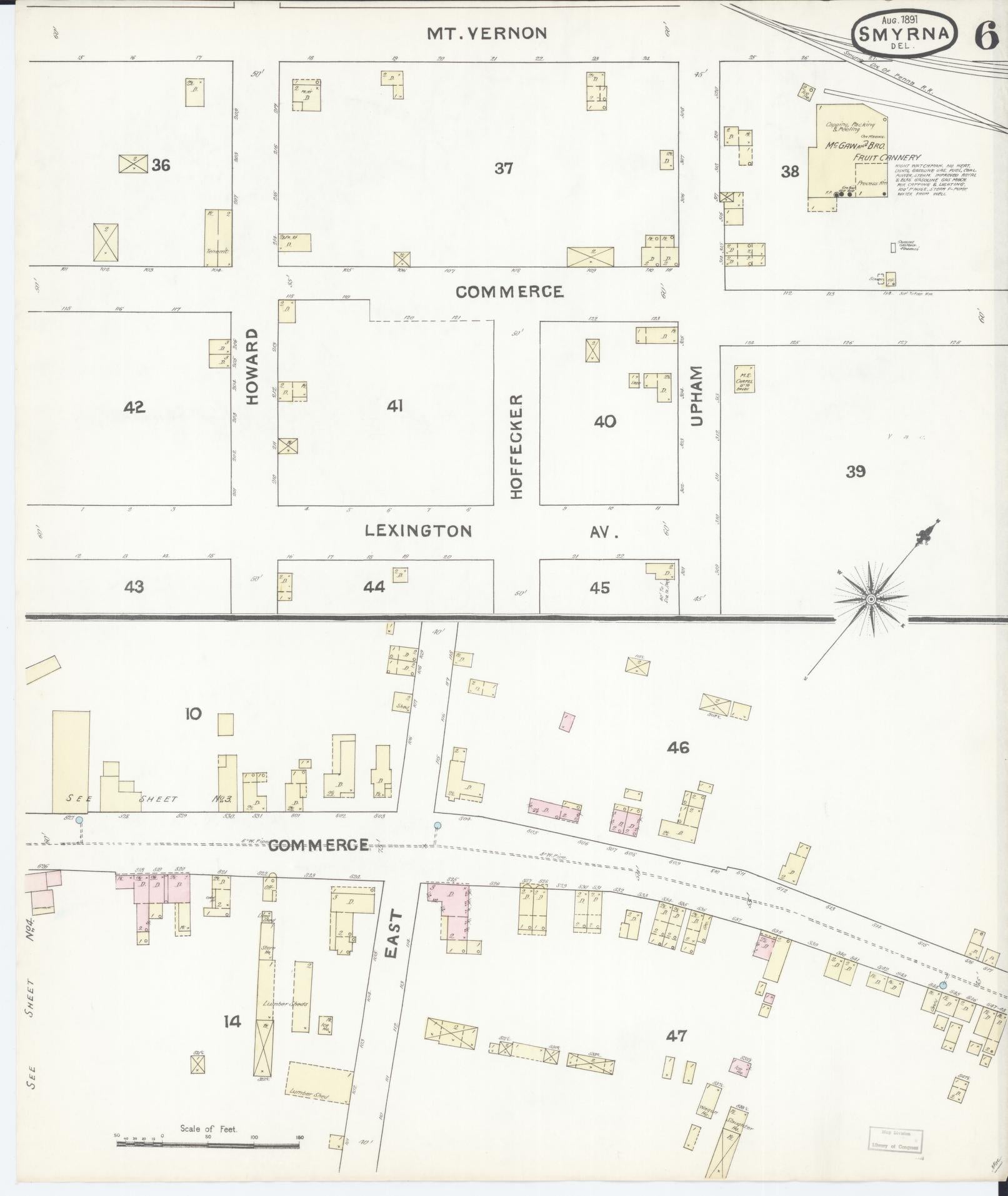 Sanborn Fire Insurance Map from Smyrna, Kent County, Delaware (1891), Sheet #0006 - Complete Map Set gallery image, historic Sanborn map, vintage wall art, Delaware Delaware