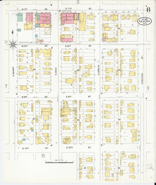 Sanborn Fire Insurance Map from Galena, Cherokee County, Kansas (1905), Sheet #0008 - Historic Sanborn Fire Insurance Map Print, vintage old map wall art, antique decor, genealogy gift, Kansas Kansas map