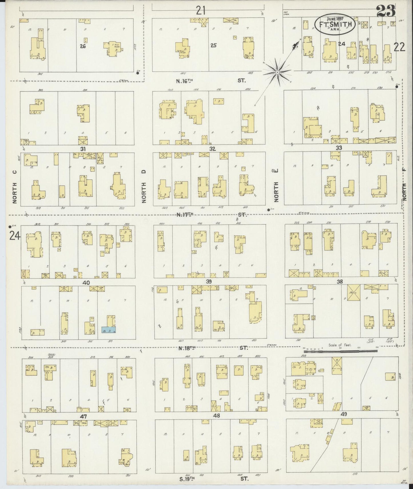 Sanborn Fire Insurance Map from Fort Smith, Sebastian County, Arkansas (1897), Sheet #0023 - Complete Map Set gallery image, historic Sanborn map, vintage wall art, Arkansas Arkansas
