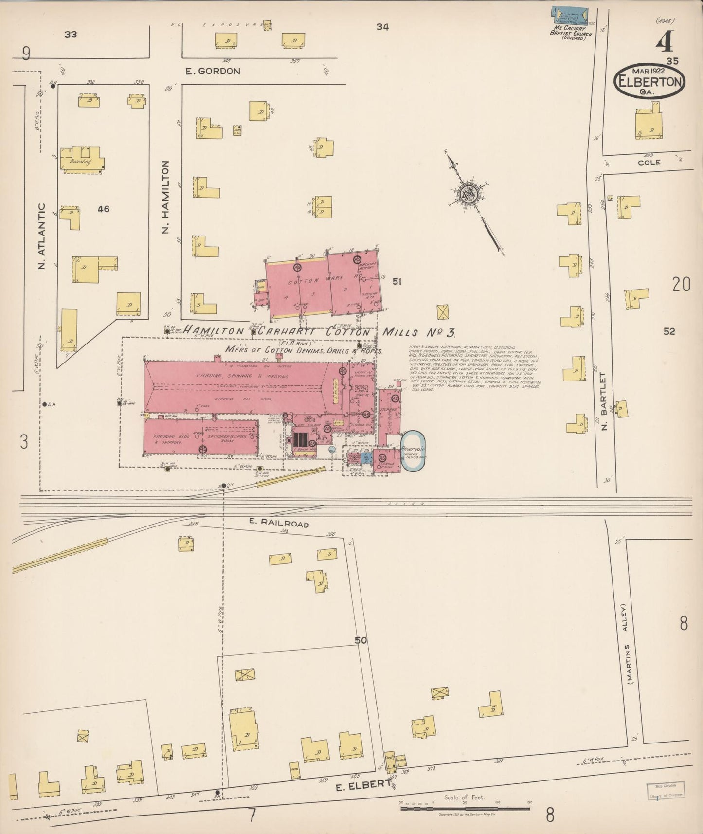 Sanborn Fire Insurance Map from Elberton, Elbert County, Georgia (1922), Sheet #0004 - Complete Map Set gallery image, historic Sanborn map, vintage wall art, Georgia Georgia