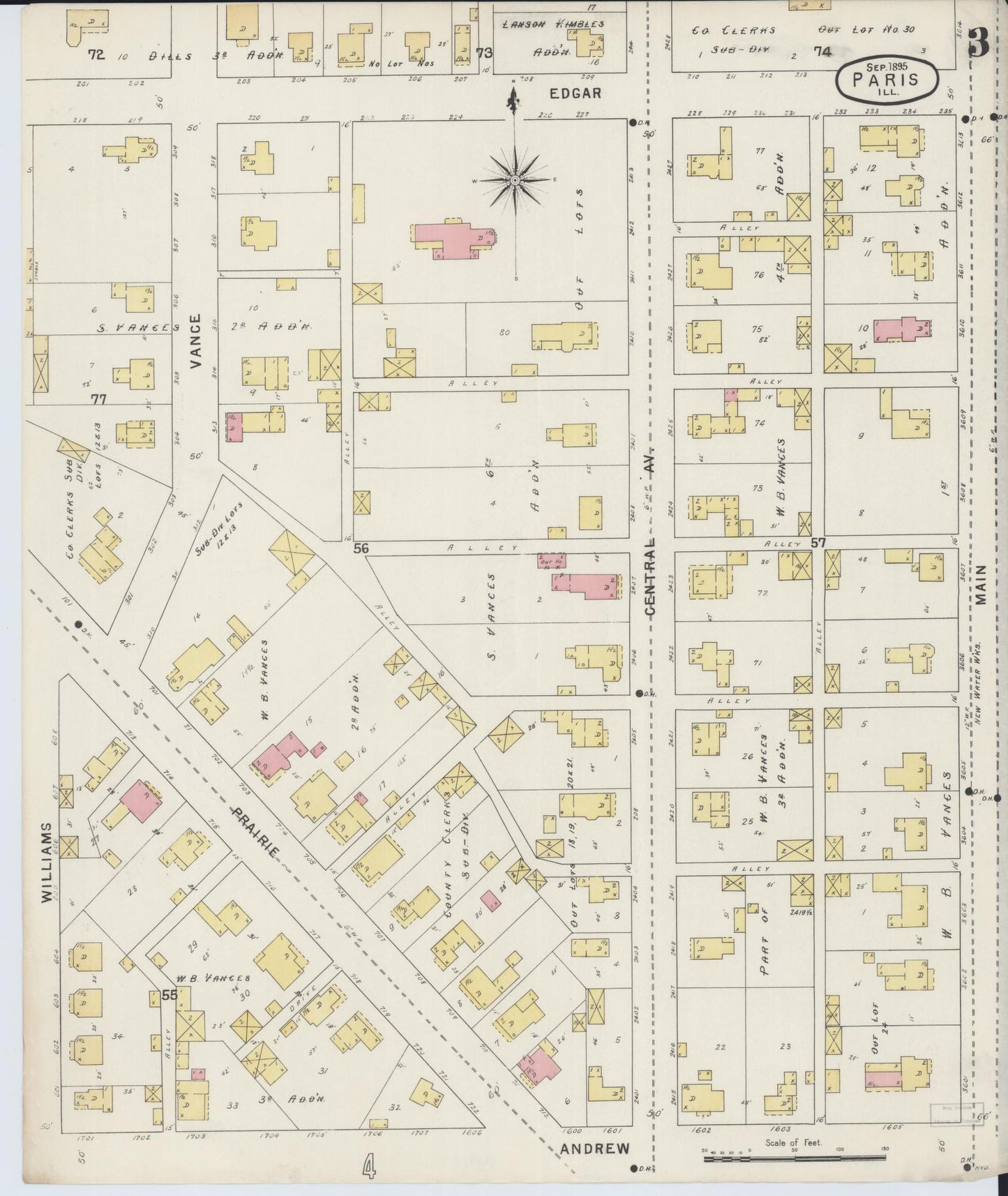 Sanborn Fire Insurance Map from Paris, Edgar County, Illinois (1895), Sheet #0003 - Historic Sanborn Fire Insurance Map Print, vintage old map wall art, antique decor, genealogy gift, Illinois Illinois map