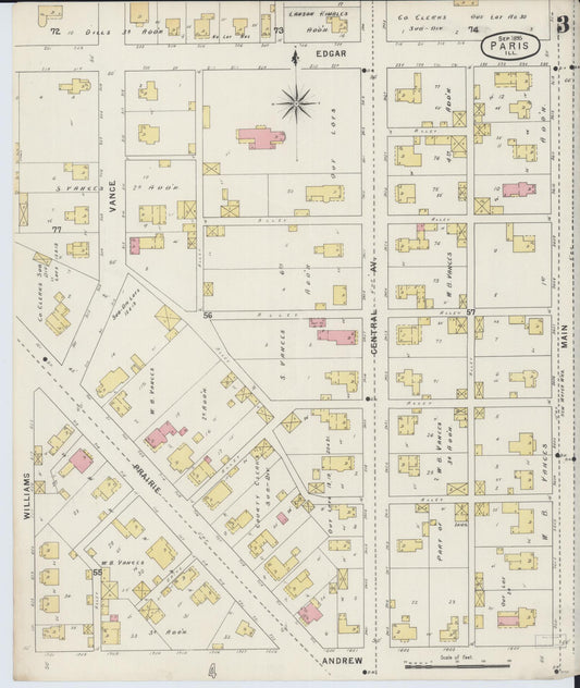 Sanborn Fire Insurance Map from Paris, Edgar County, Illinois (1895), Sheet #0003 - Historic Sanborn Fire Insurance Map Print, vintage old map wall art, antique decor, genealogy gift, Illinois Illinois map